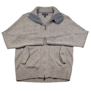 Banana Republic Lambs Wool Blend Variegated Taupe Tan Gray Knit Full Zip Sweater